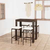  5 Piece Garden Bar Set with Cushions Poly Rattan Brown