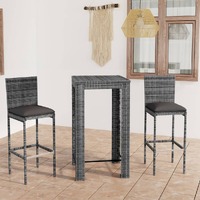  3 Piece Outdoor Bar Set with Cushions Poly Rattan Grey