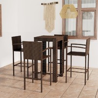  5 Piece Outdoor Bar Set with Armrest Poly Rattan Brown