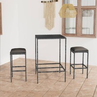  3 Piece Garden Bar Set with Cushions Poly Rattan Grey