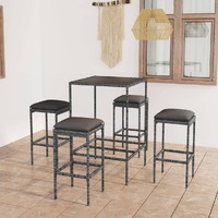  5 Piece Garden Bar Set with Cushions Poly Rattan Grey