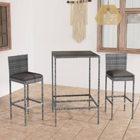  3 Piece Garden Bar Set with Cushions Poly Rattan Grey