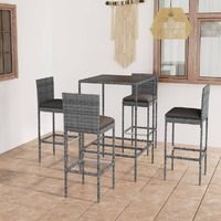  5 Piece Garden Bar Set with Cushions Poly Rattan Grey