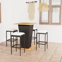  5 Piece Garden Bar Set with Cushions Poly Rattan Black
