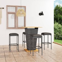  5 Piece Garden Bar Set with Cushions Poly Rattan Grey