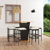  9 Piece Garden Bar Set with Cushions Poly Rattan Black