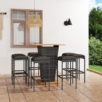  9 Piece Garden Bar Set with Cushions Poly Rattan Grey