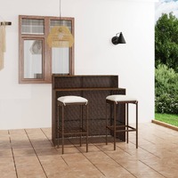  3 Piece Garden Bar Set with Cushions Brown
