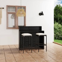  3 Piece Garden Bar Set with Cushions Black
