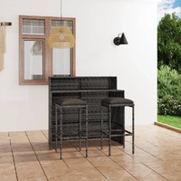  3 Piece Garden Bar Set with Cushions Grey