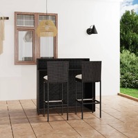  3 Piece Garden Bar Set with Cushions Black