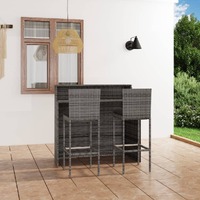  3 Piece Garden Bar Set with Cushions Grey