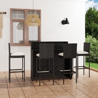  5 Piece Garden Bar Set with Cushions Black