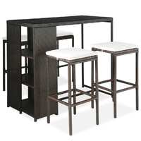  5 Piece Garden Bar Set with Cushions Poly Rattan Brown