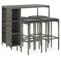  5 Piece Garden Bar Set with Cushions Poly Rattan Grey