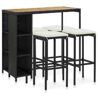  5 Piece Garden Bar Set with Cushions Poly Rattan Black