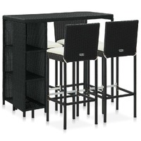  5 Piece Garden Bar Set with Cushions Poly Rattan Black