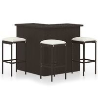  4 Piece Garden Bar Set with Cushions Poly Rattan Brown