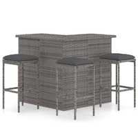  4 Piece Garden Bar Set with Cushions Poly Rattan Grey