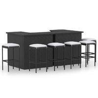  8 Piece Garden Bar Set with Cushions Poly Rattan Black