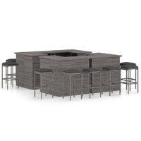  16 Piece Garden Bar Set with Cushions Poly Rattan Grey