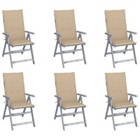  Garden Reclining Chairs 6 pcs with Cushions Solid Acacia Wood