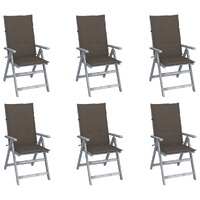  Garden Reclining Chairs 6 pcs with Cushions Solid Acacia Wood