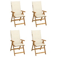  Garden Reclining Chairs 4 pcs with Cushions Solid Acacia Wood