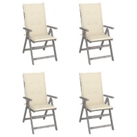  Garden Reclining Chairs 4 pcs with Cushions Solid Wood Acacia