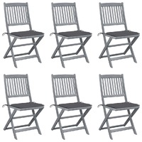  Folding Outdoor Chairs 6 pcs with Cushions Solid Acacia Wood
