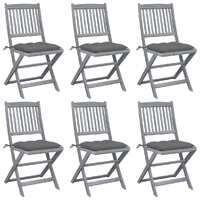  Folding Outdoor Chairs 6 pcs with Cushions Solid Acacia Wood
