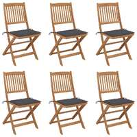  Folding Garden Chairs 6 pcs with Cushions Solid Wood Acacia