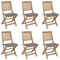  Folding Garden Chairs 6 pcs with Cushions Solid Wood Acacia