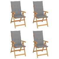  Garden Chairs 4 pcs with Grey Cushions Solid Teak Wood