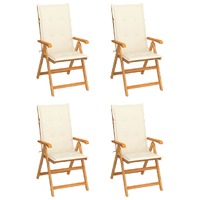  Garden Chairs 4 pcs with Cream Cushions Solid Teak Wood