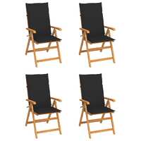  Garden Chairs 4 pcs with Black Cushions Solid Teak Wood