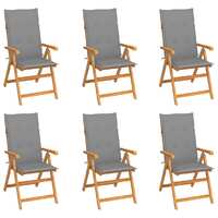  Garden Chairs 6 pcs with Grey Cushions Solid Teak Wood