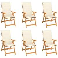  Garden Chairs 6 pcs with Cream Cushions Solid Teak Wood