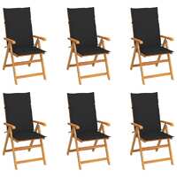  Garden Chairs 6 pcs with Black Cushions Solid Teak Wood