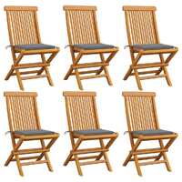  Garden Chairs with Grey Cushions 6 pcs Solid Teak Wood