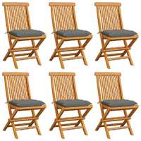  Garden Chairs with Grey Cushions 6 pcs Solid Teak Wood