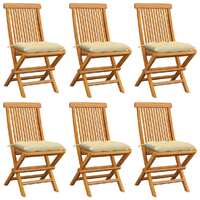  Garden Chairs with Cream White Cushions 6 pcs Solid Teak Wood