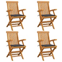  Garden Chairs with Anthracite Cushions 4 pcs Solid Teak Wood