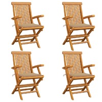  Garden Chairs with Beige Cushions 4 pcs Solid Teak Wood