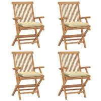  Garden Chairs with Cream White Cushions 4 pcs Solid Teak Wood