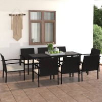  9 Piece Garden Dining Set Poly Rattan Black