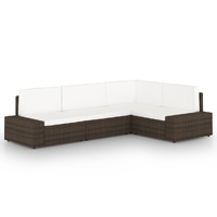  4 Piece Garden Lounge Set with Cushions Brown Poly Rattan