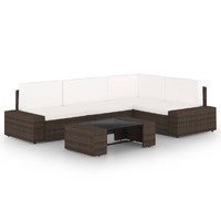  5 Piece Garden Lounge Set with Cushions Brown Poly Rattan