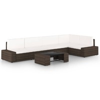  6 Piece Garden Lounge Set with Cushions Brown Poly Rattan
