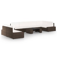  8 Piece Garden Lounge Set with Cushions Brown Poly Rattan